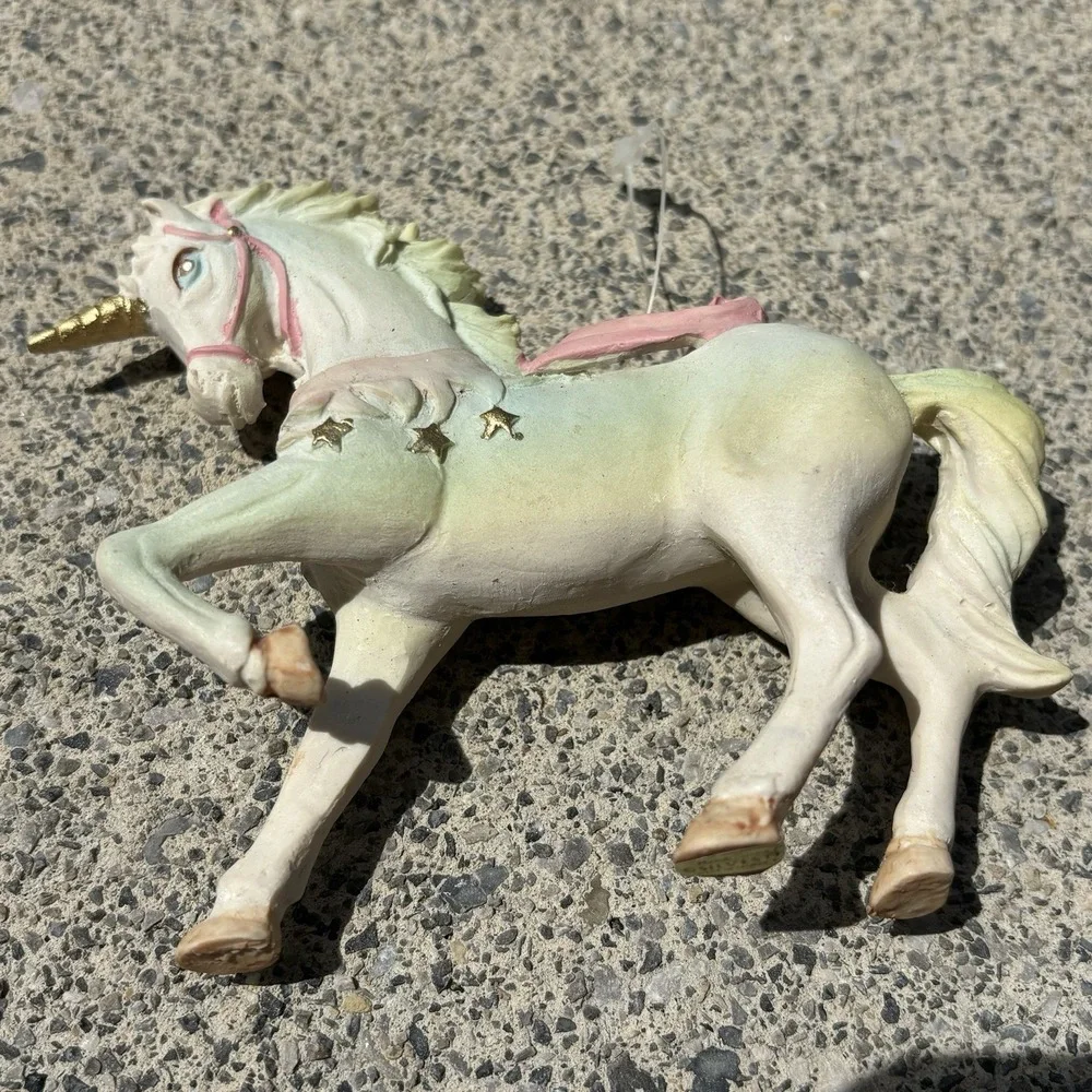 Vintage 80s Unicorn Ornament Fairy Garden Enchanted Decor Pastel Whimsy Retro